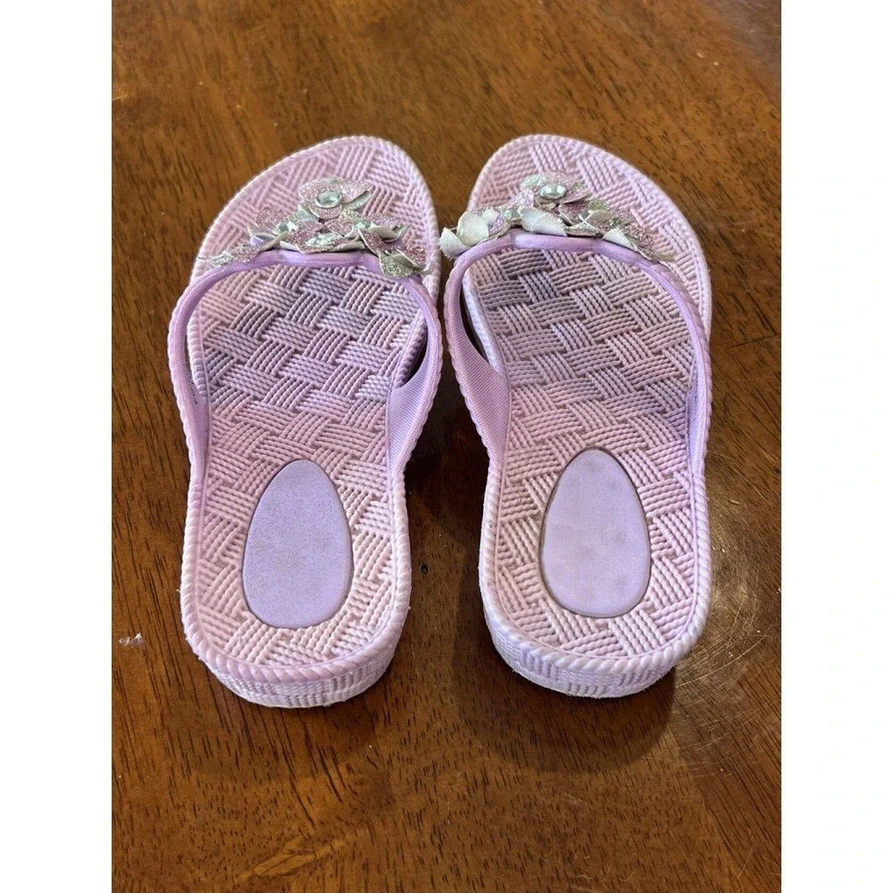 Flower Thong Sandals Lavender Sparkle Flowers Flip‎ Flops Young Girl 12-13